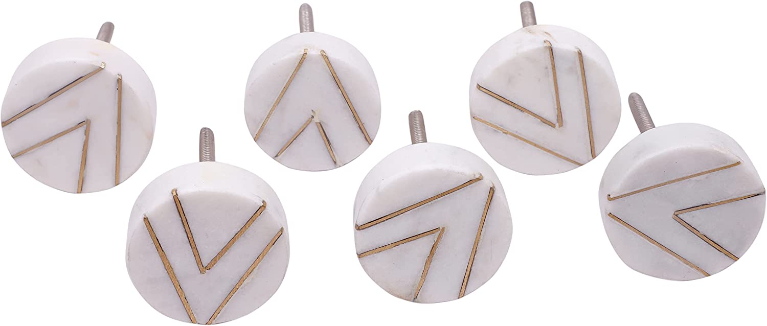 nacnic Pomos Tiradores de Piedra Redondos con V de Metal Dorado (Juego de 6)