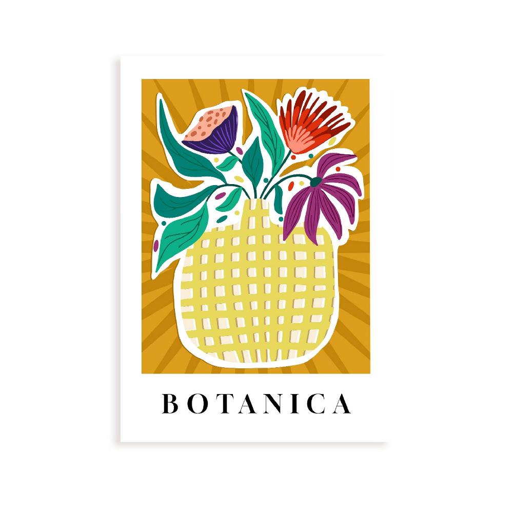 nacnic Póster de Flores en Jarrón a Cuadros Amarillo