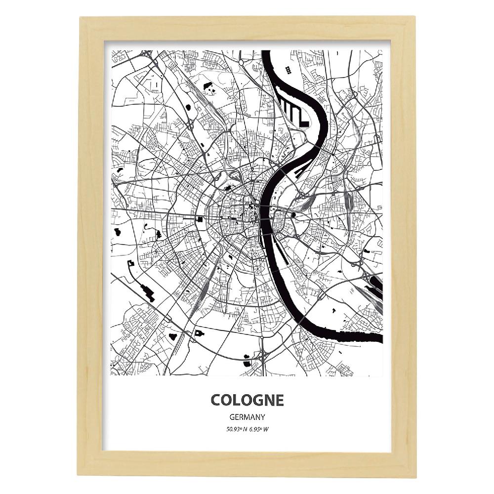 Nacnic Póster De Mapa De Cologne Alemania En Color Negro