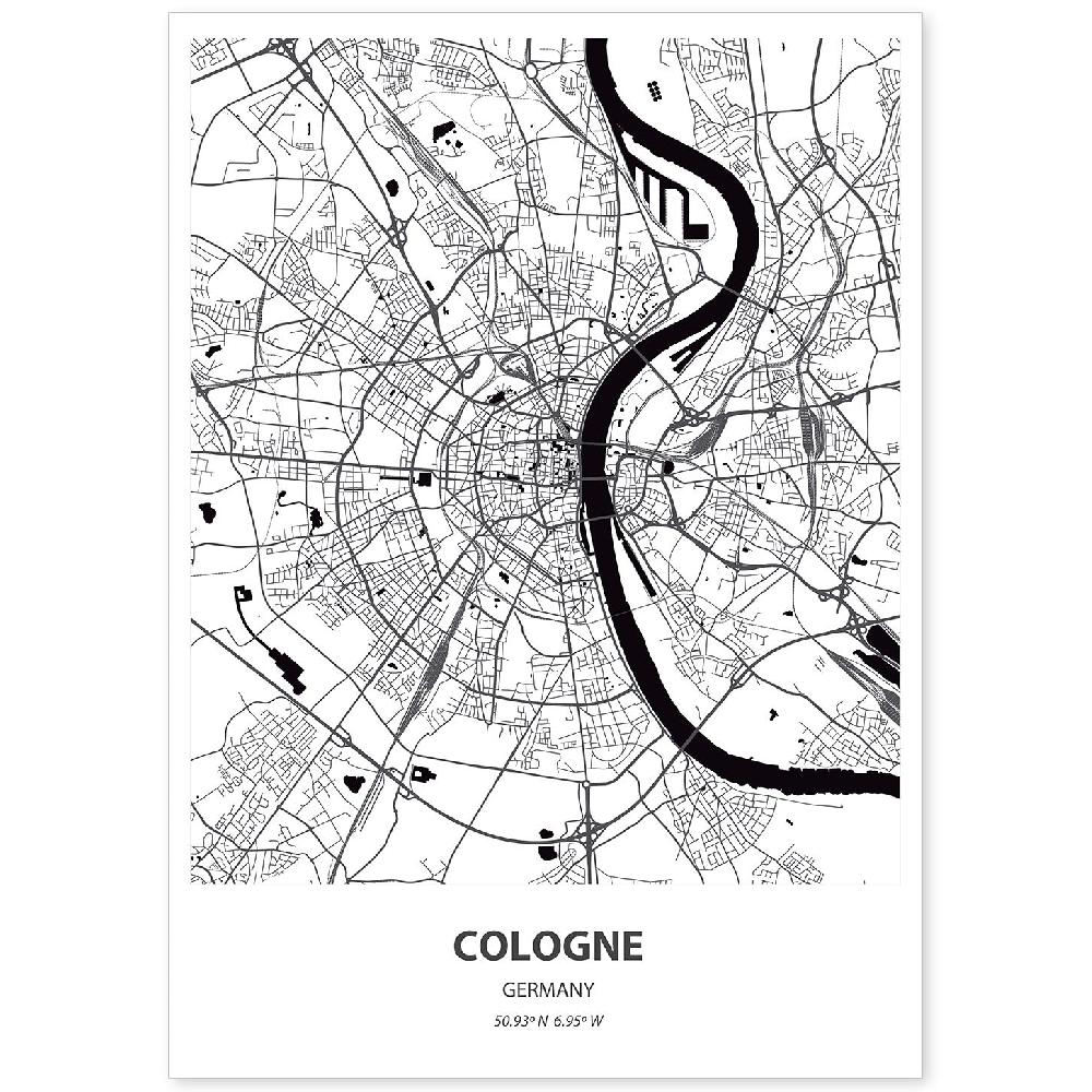 nacnic Póster de Mapa de Cologne Alemania en Color Negro