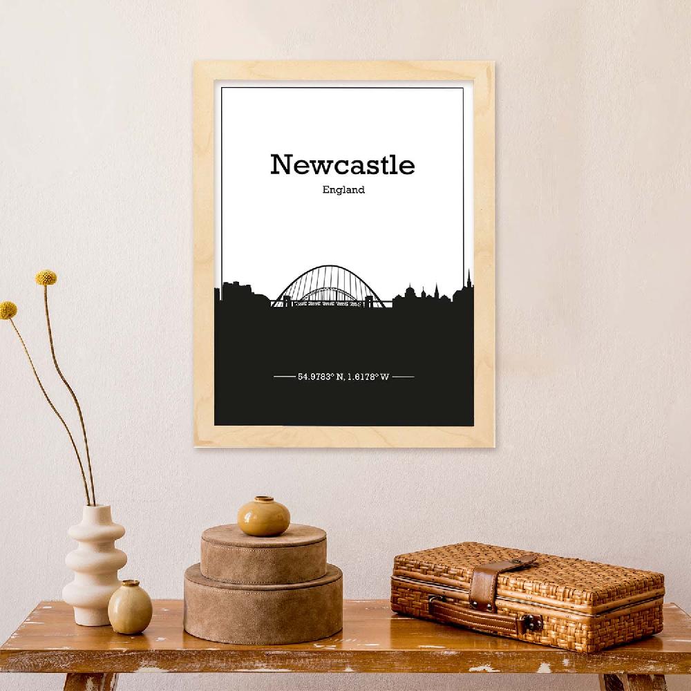 Nacnic Póster De Mapa Y Skyline De Newcastle Inglaterra