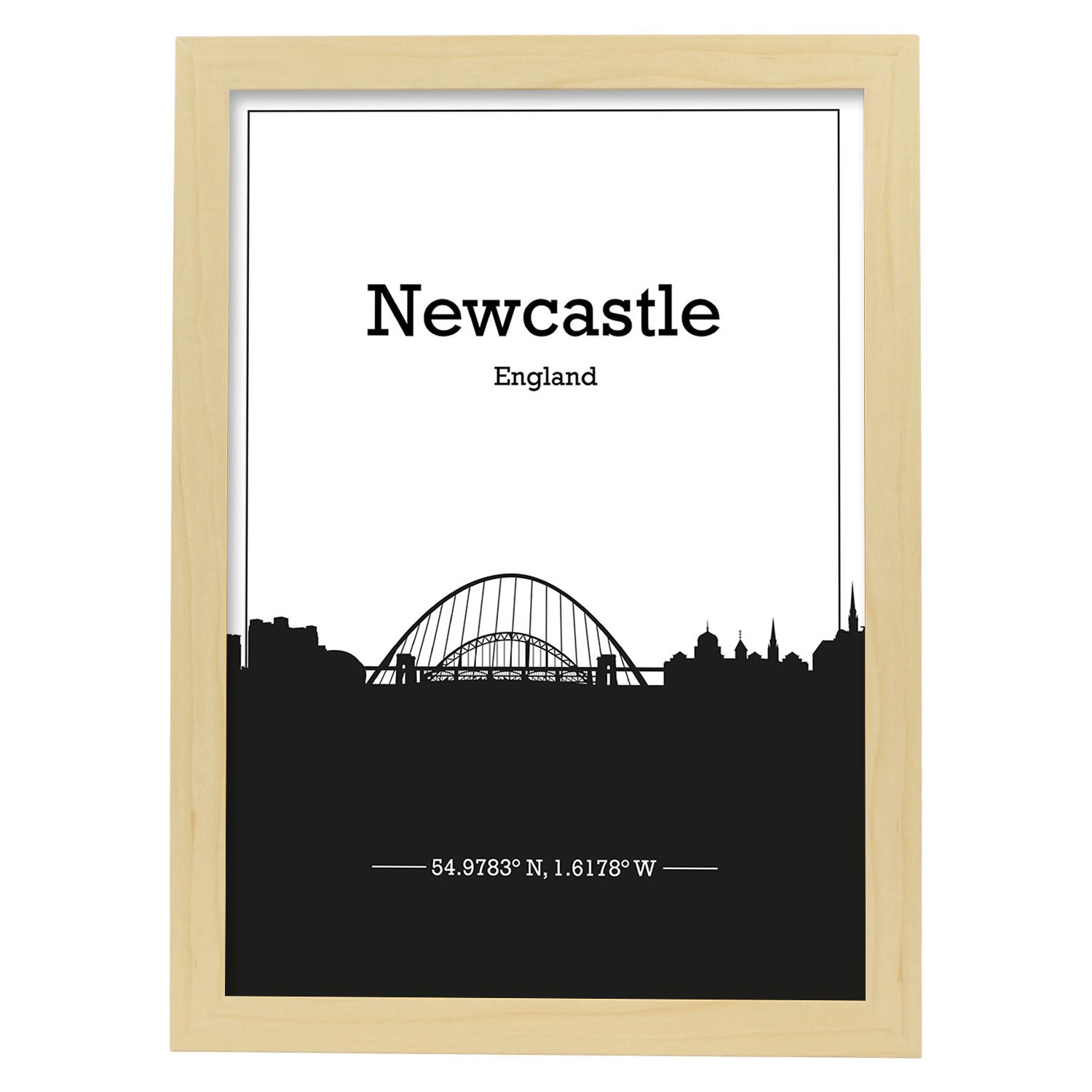 Nacnic Póster De Mapa Y Skyline De Newcastle Inglaterra