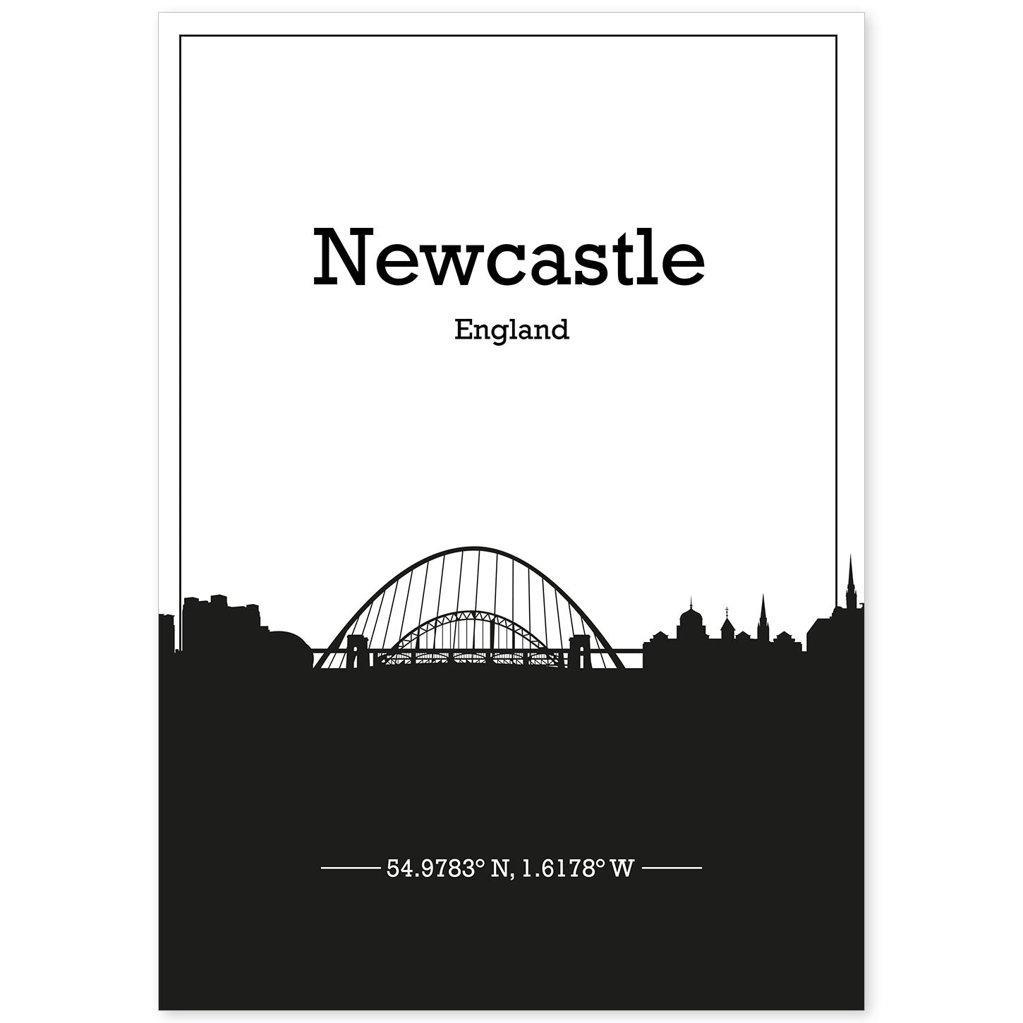 nacnic Póster de Mapa y Skyline de Newcastle Inglaterra