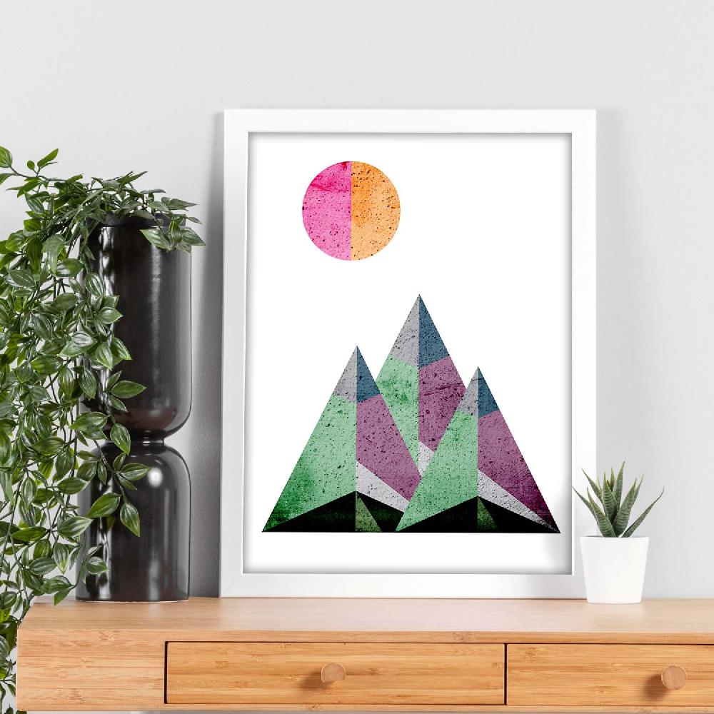 Nacnic Póster De Montañas Geométricas Y Sol Naciente