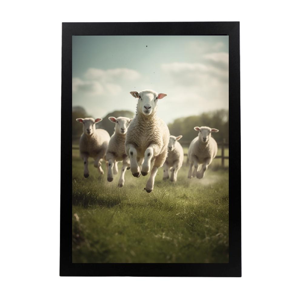 nacnic Póster de Ovejas en el Campo con Corderos Saltando