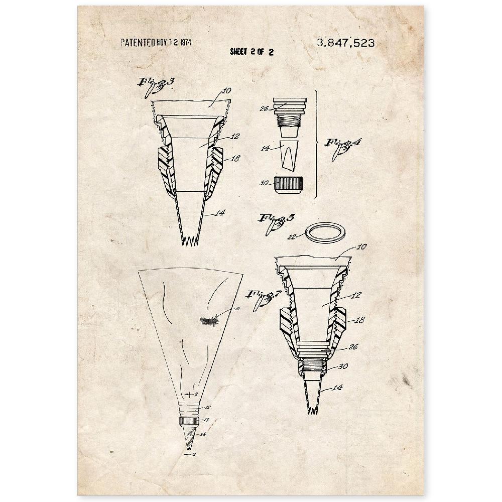 nacnic Poster de Patente de Manga Pastelera Antigua