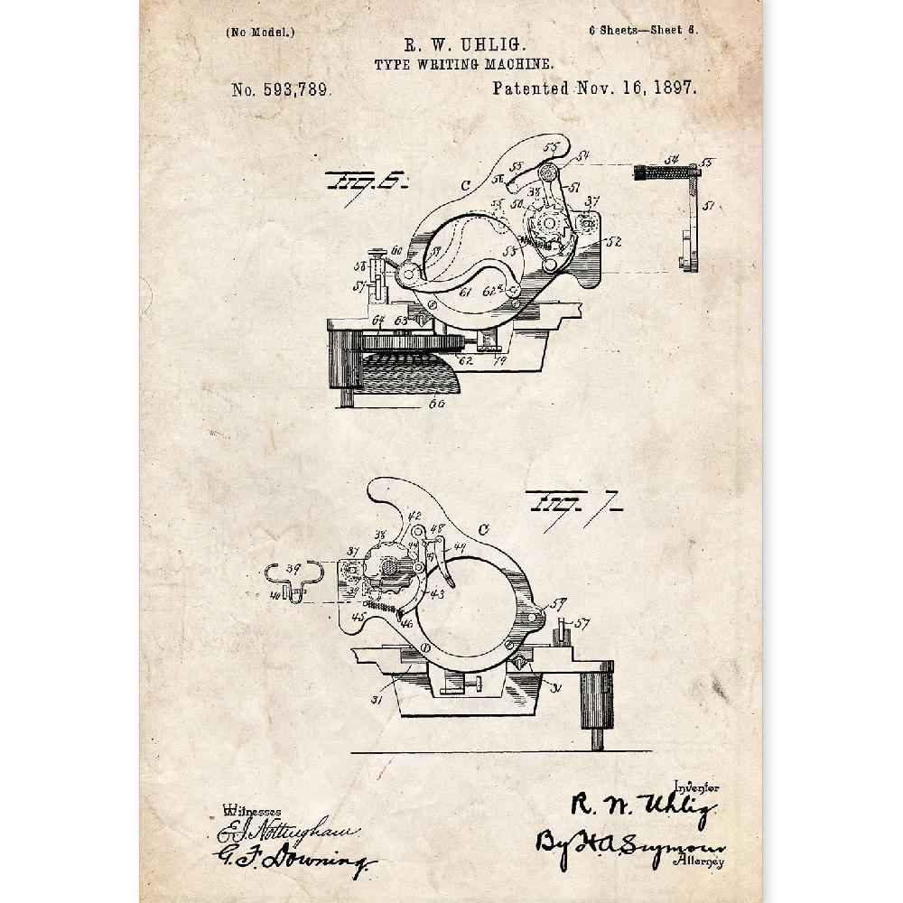 nacnic Poster de Patente de Máquina de Escribir Antigua