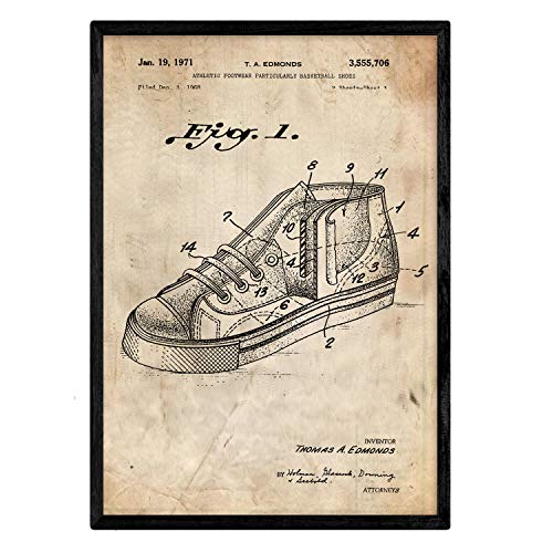 nacnic Poster de Patente de Zapatilla de Baloncesto Antigua