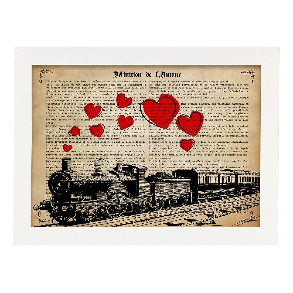 Nacnic Póster De Tren Con Corazones E Ilustraciones Vintage De Vehículos