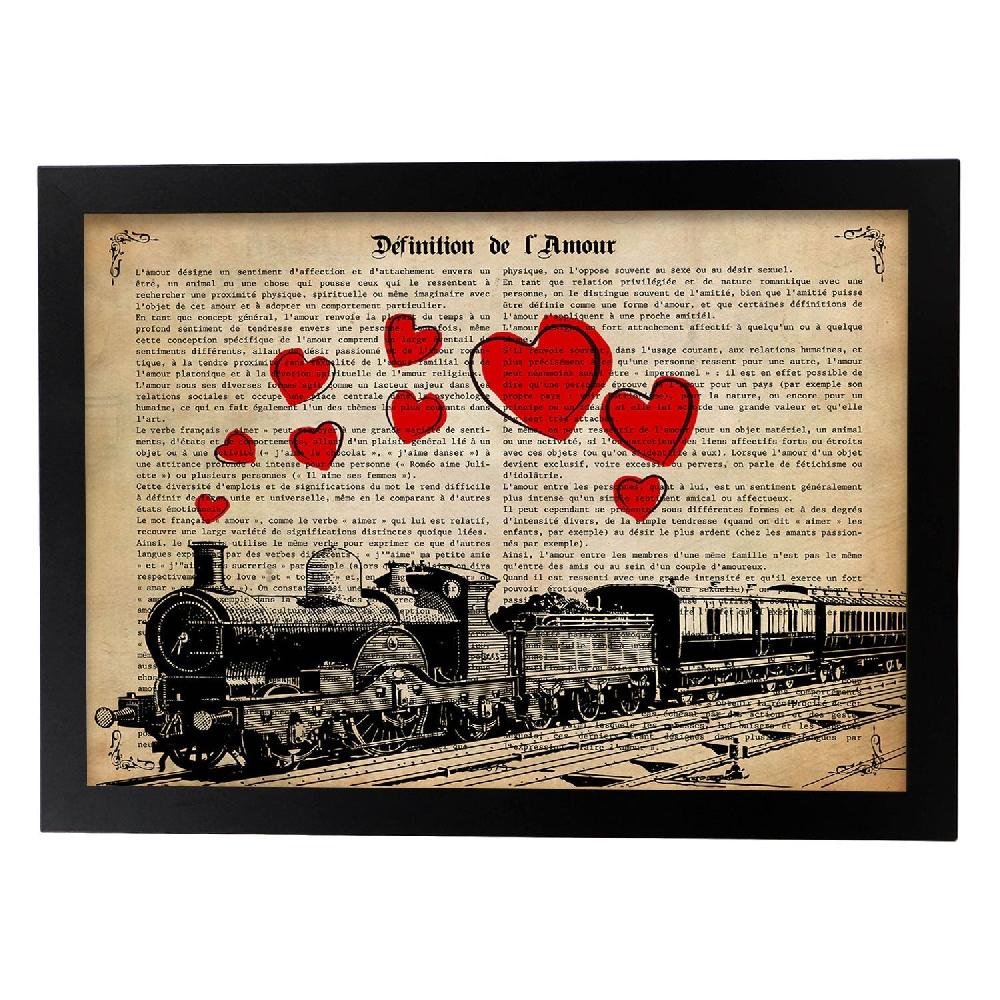 Nacnic Póster De Tren Con Corazones E Ilustraciones Vintage De Vehículos