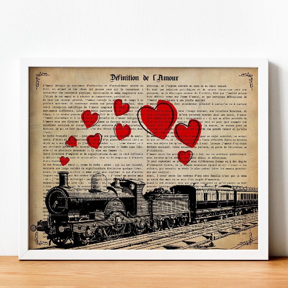 nacnic Póster de Tren con Corazones e Ilustraciones Vintage de Vehículos