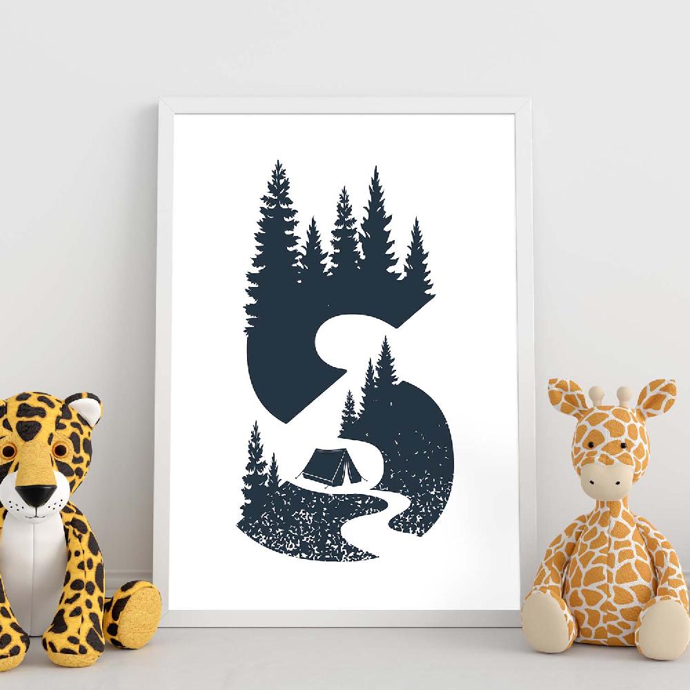Nacnic Póster Letra S Con Bosque Y Tienda De Campaña