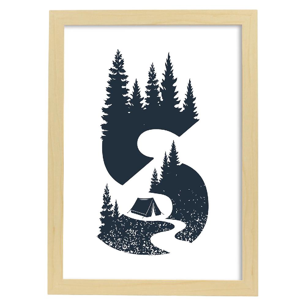 Nacnic Póster Letra S Con Bosque Y Tienda De Campaña