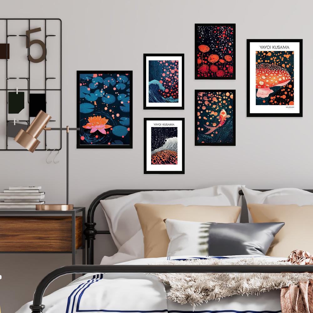 nacnic Poster Yayoi Kusama Champiñón Ola Colores Oscuros