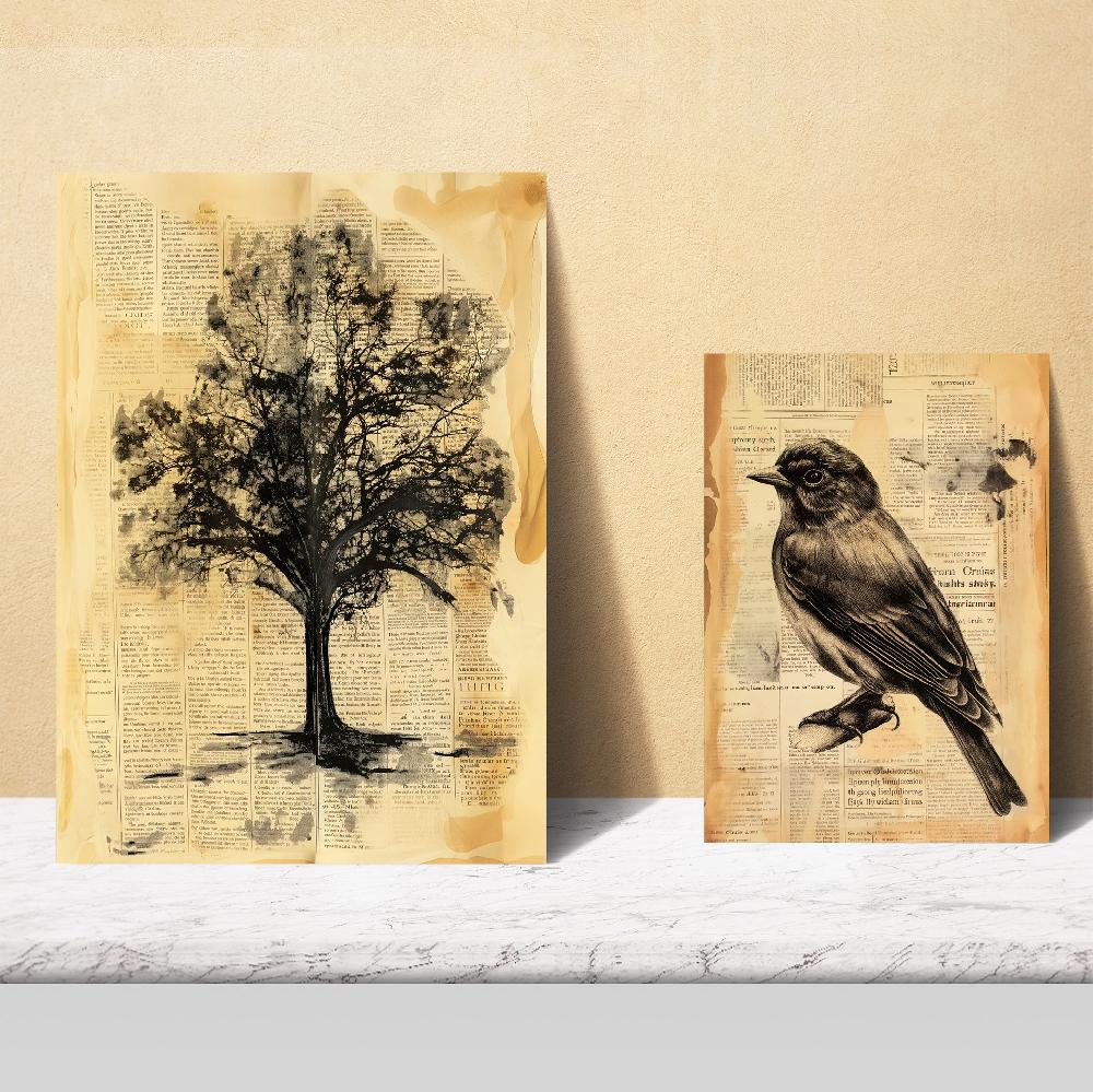 Nacnic Secretos De Vida Vintage - Lámina Con Mujer Pájaro Coche Y Casa