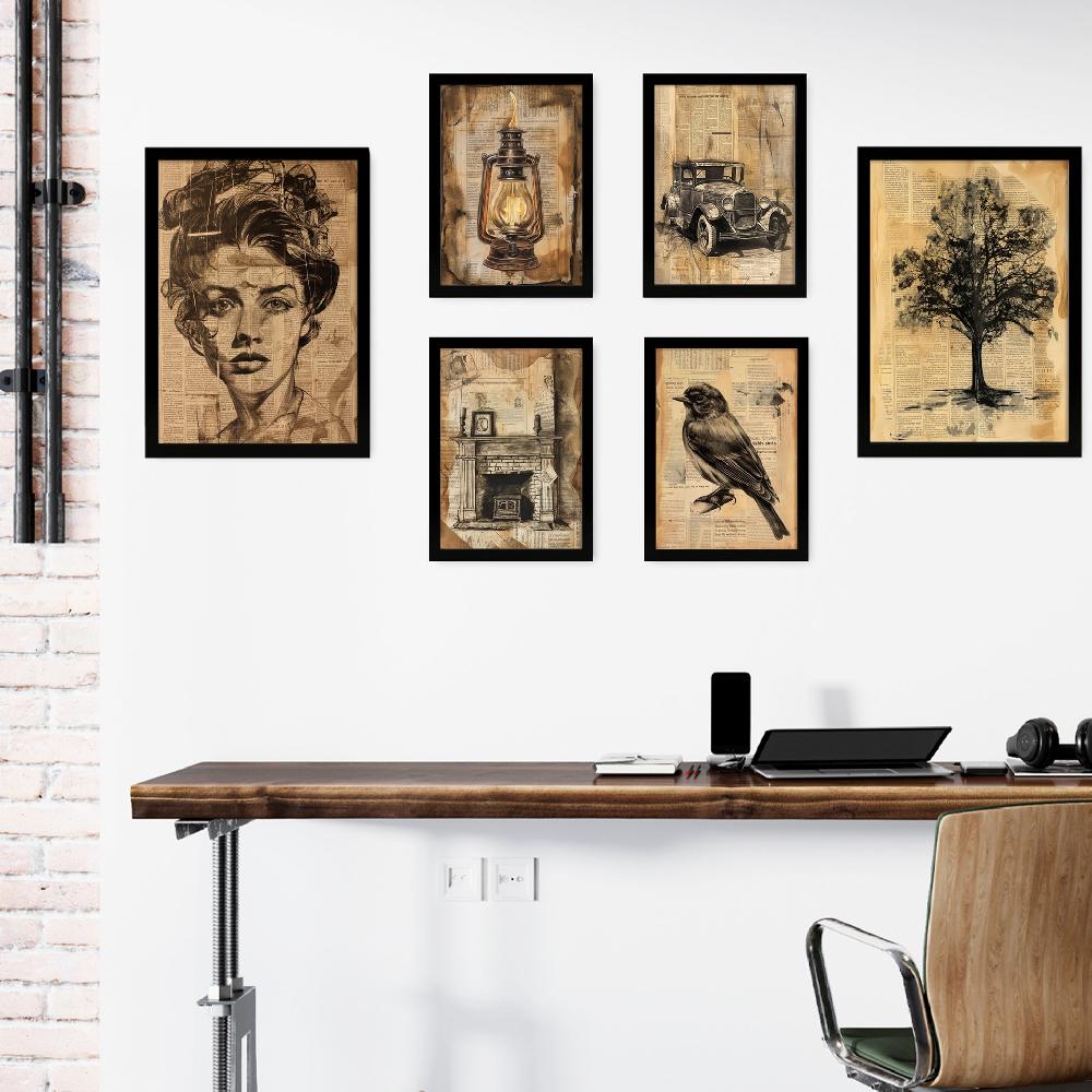 nacnic Secretos de Vida Vintage - Lámina con Mujer Pájaro Coche y Casa