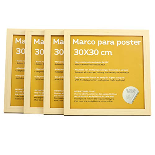 nacnic Set 4 Marcos Nogal para Fotos en MDF con Plexiglas