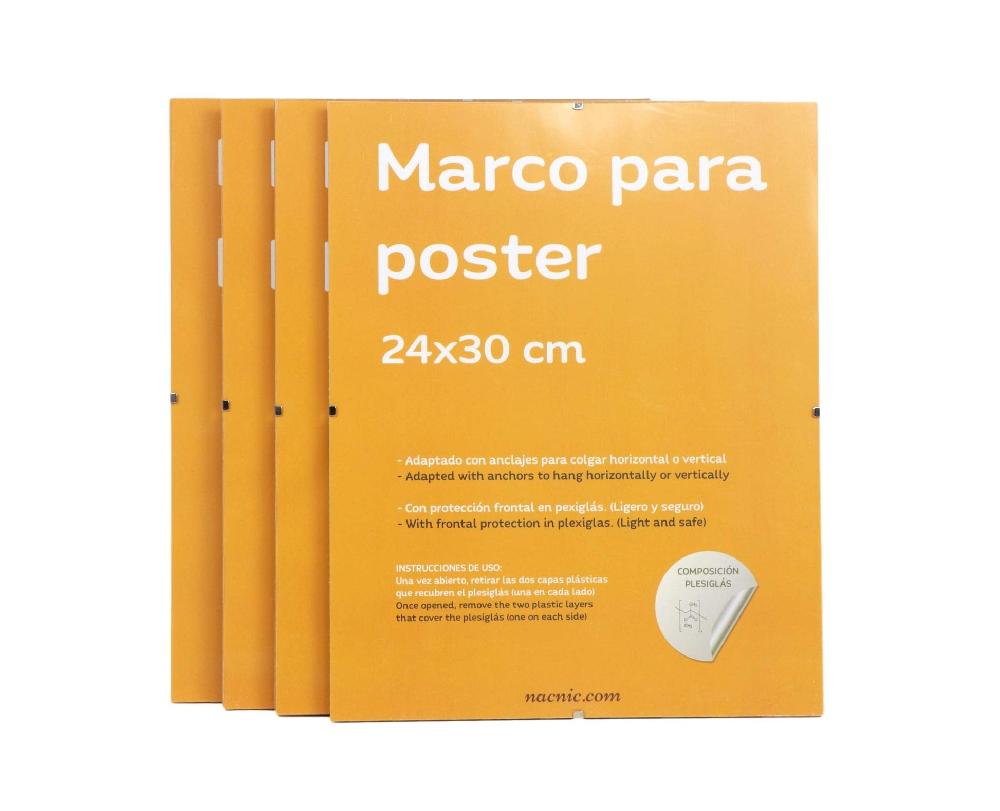 nacnic Set 4 Marcos Transparentes de Clip Soportes Transparentes para Fotos Posters Diplomas Dibujos o láminas. Tamaño 24x30cm. Marcos Clip Transparentes con plexiglas y Anclajes para Colgar