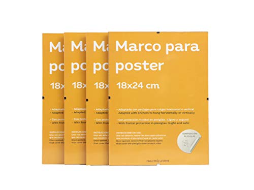 nacnic Set 4 Marcos Transparentes de Clip Soportes Transparentes para Fotos Posters Diplomas Dibujos o láminas. Tamaño 18x24cm. Marcos Clip Transparentes con plexiglas y Anclajes para Colgar