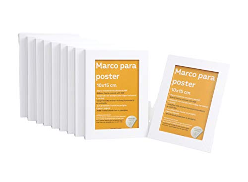nacnic Set de 10 Marcos blancos para fotos posters láminas diplomas. Tamaño(10x15 cm).Robustos de MDF y frontal de plexiglas.Marcos blancos para colgar de alta calidad