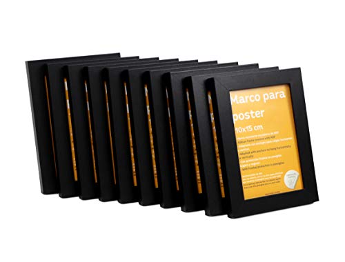 Nacnic Set De 10 Marcos Negros Tamaño 10x15cm. Marco De Color Negro