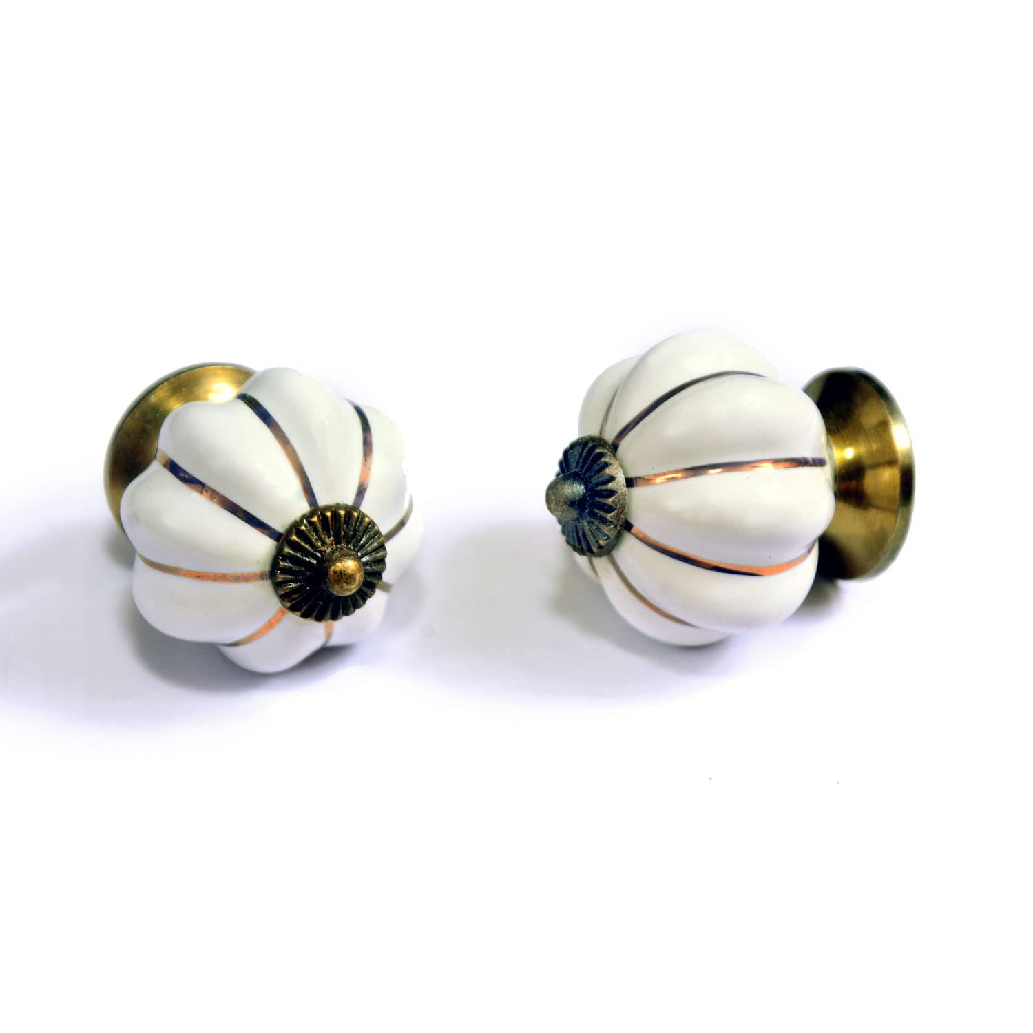 Nacnic Set De 10 Pomos De Cerámica En Blanco Y Dorado Para Muebles Y Armarios