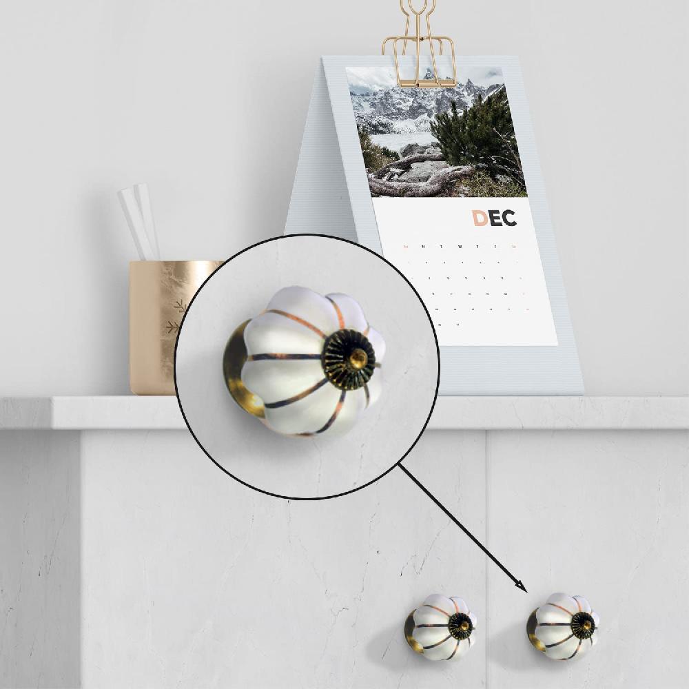 Nacnic Set De 10 Pomos De Cerámica En Blanco Y Dorado Para Muebles Y Armarios