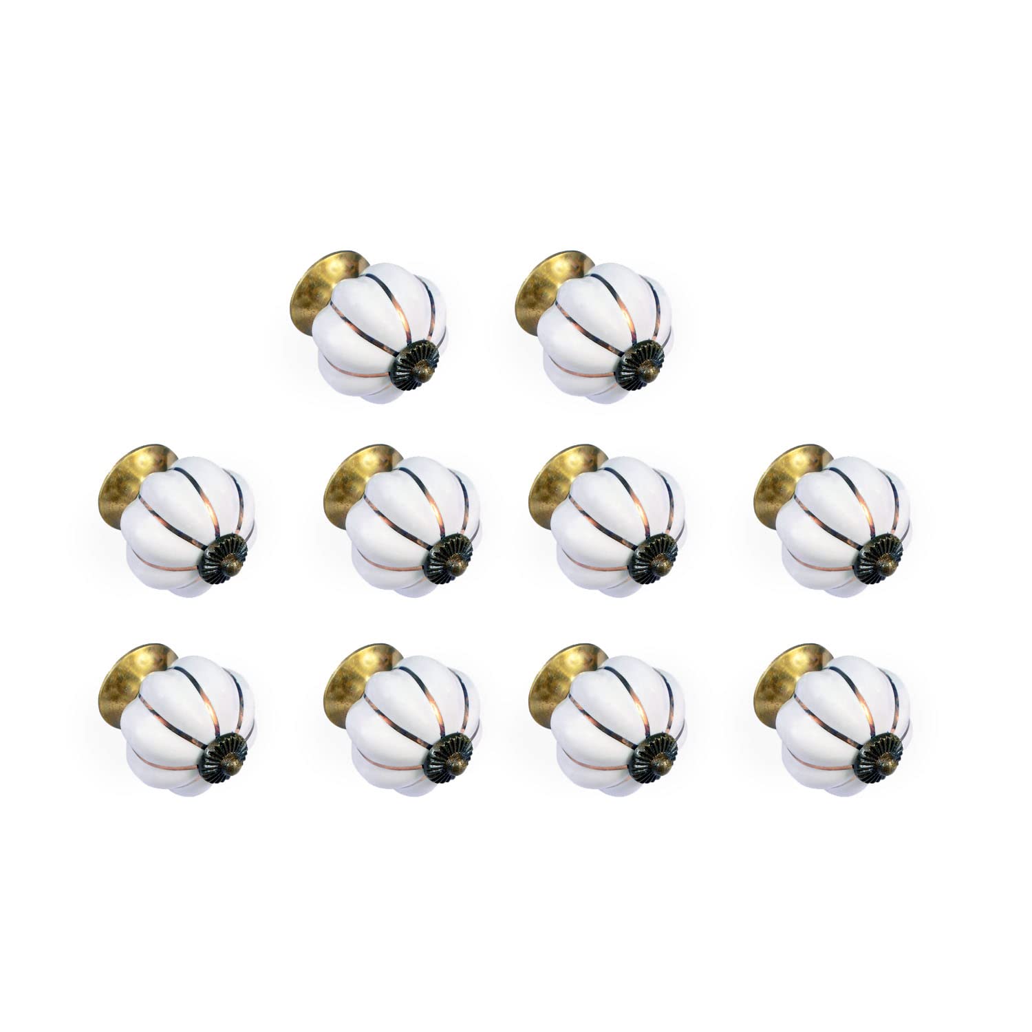 nacnic Set de 10 pomos de cerámica en blanco y dorado para muebles y armarios