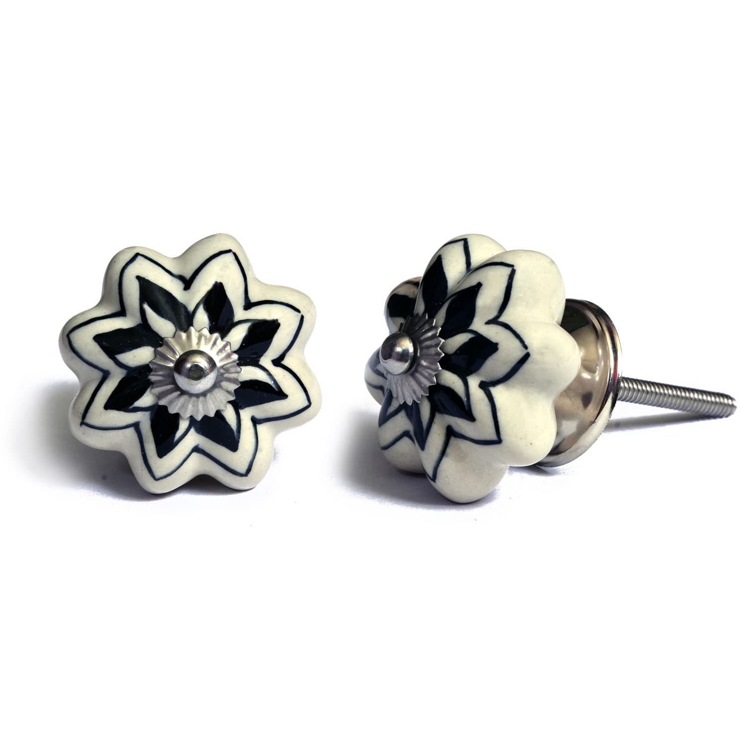 Nacnic Set De 12 Pomos De Cerámica Con Diseño Floral En Blanco Y Negro