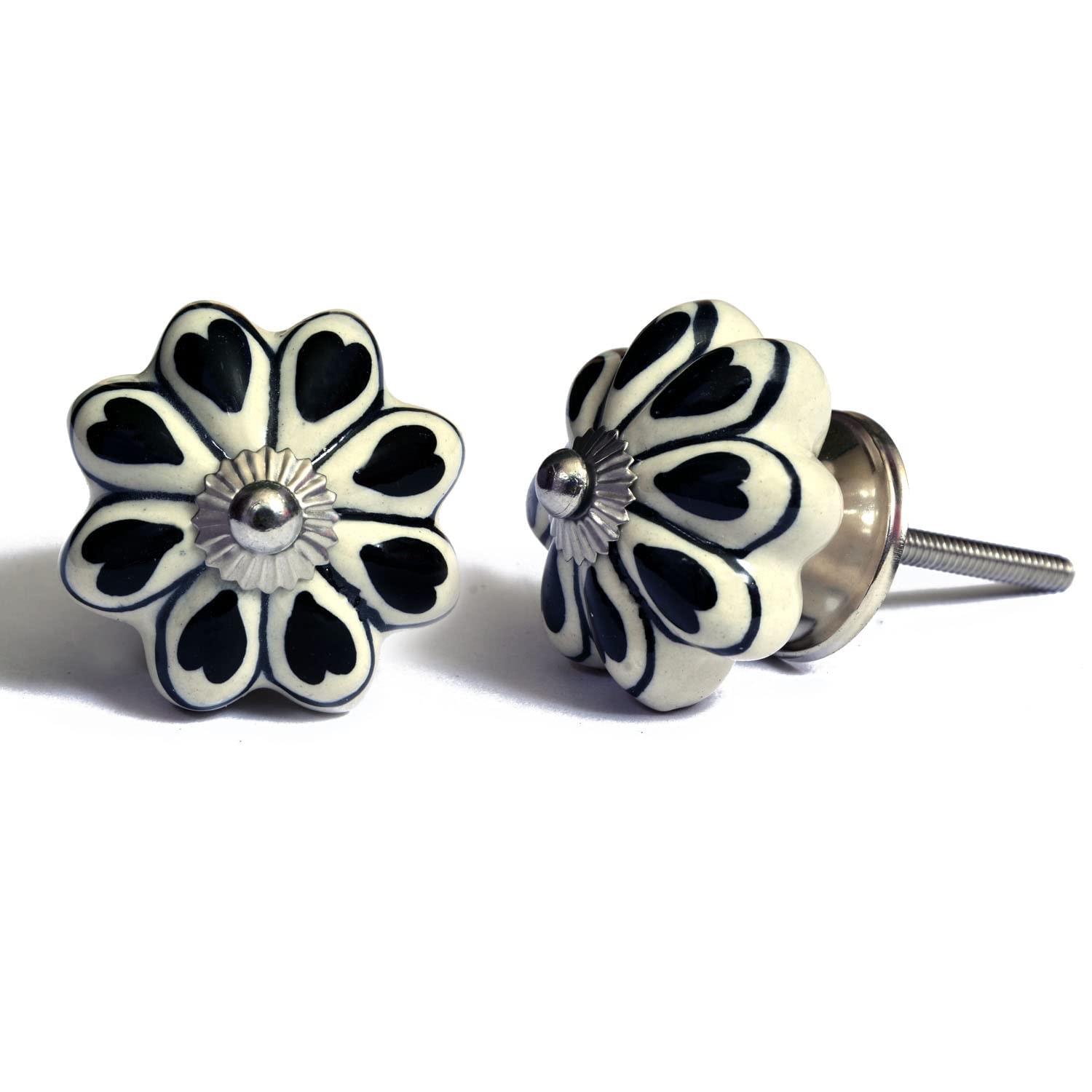 Nacnic Set De 12 Pomos De Cerámica Con Diseño Floral En Blanco Y Negro