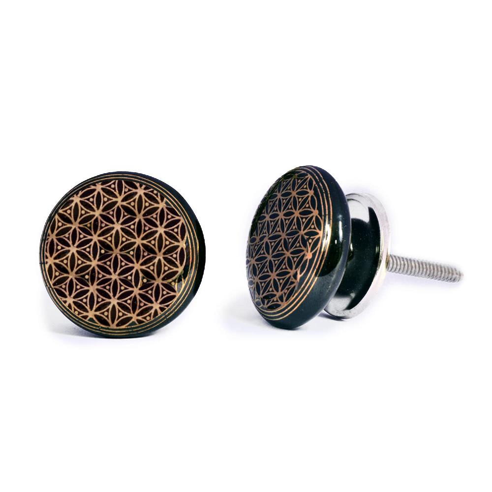 Nacnic Set De 12 Pomos Tiradores De Cerámica Con Diseño Geométrico Dorado Y Negro