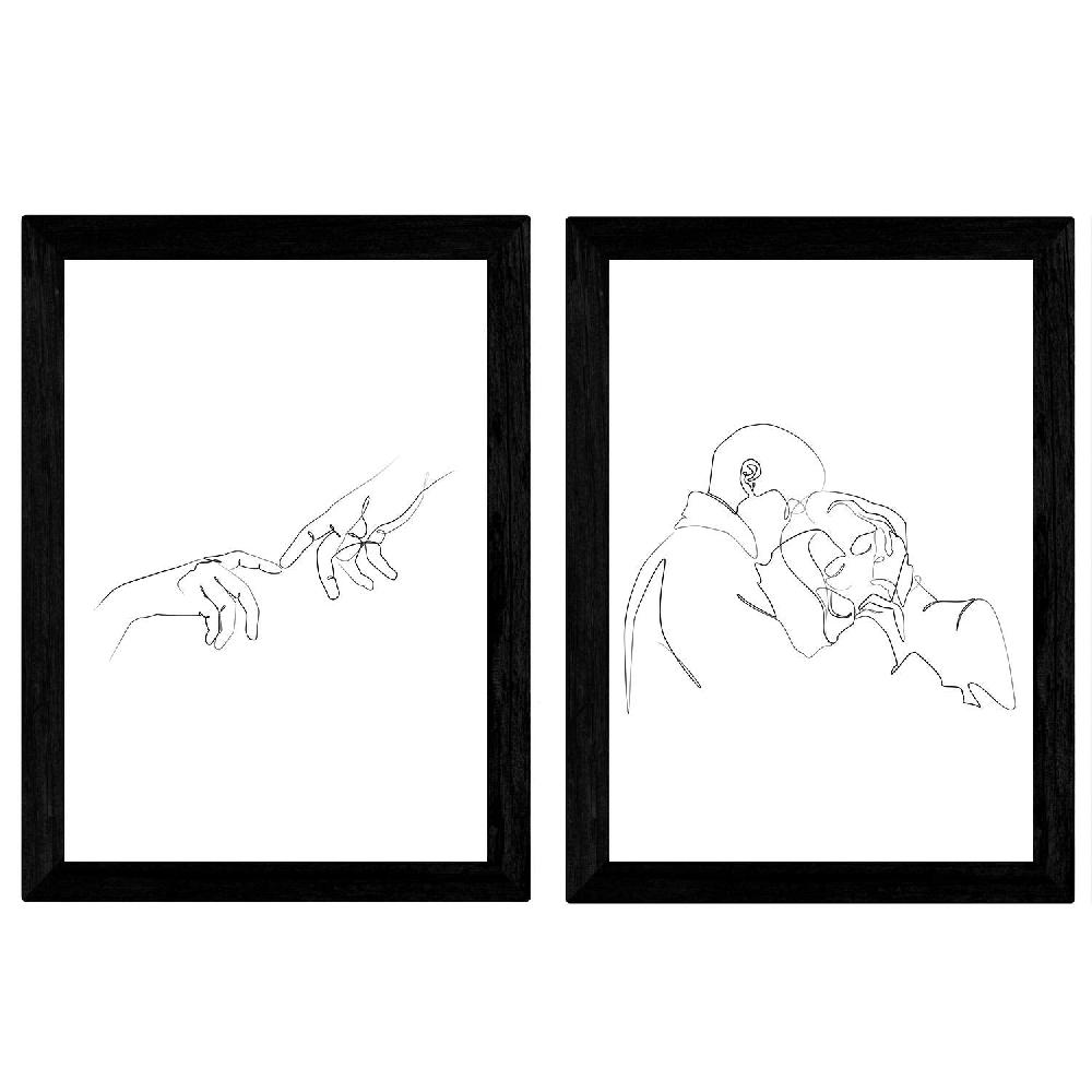 nacnic Set de 2 Láminas de Dibujos de Abrazo de Pareja y Manos con un Solo Trazo