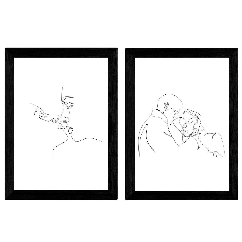 nacnic Set de 2 láminas de Dibujos de Beso y Abrazo con un Solo Trazo