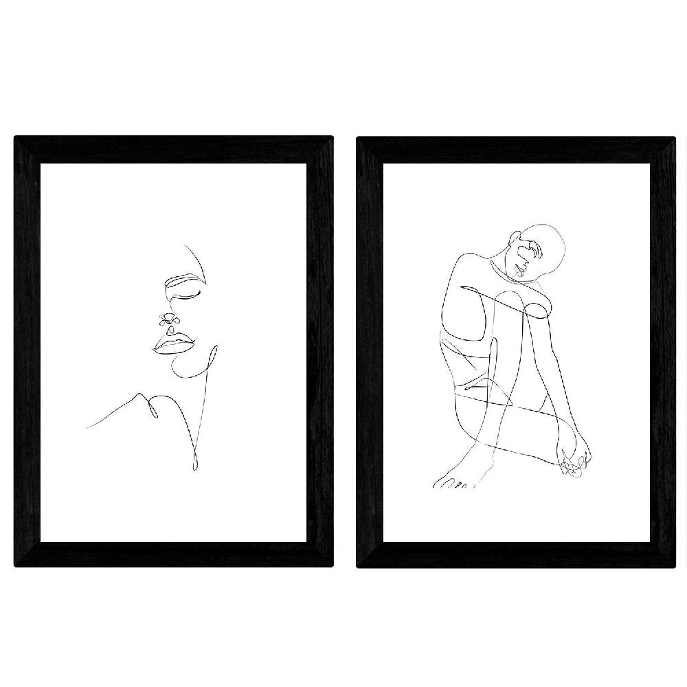 Nacnic Set De 2 Láminas De Dibujos De Rostro Y Desnudo Femenino En Un Solo Trazo