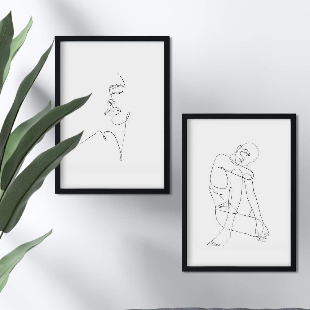 nacnic Set de 2 láminas de Dibujos de Rostro y Desnudo Femenino en un Solo Trazo