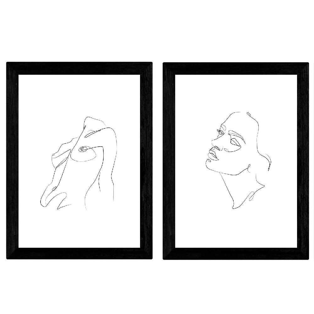 nacnic Set de 2 láminas de Dibujos de Rostro y Torso de Mujer con un Solo Trazo