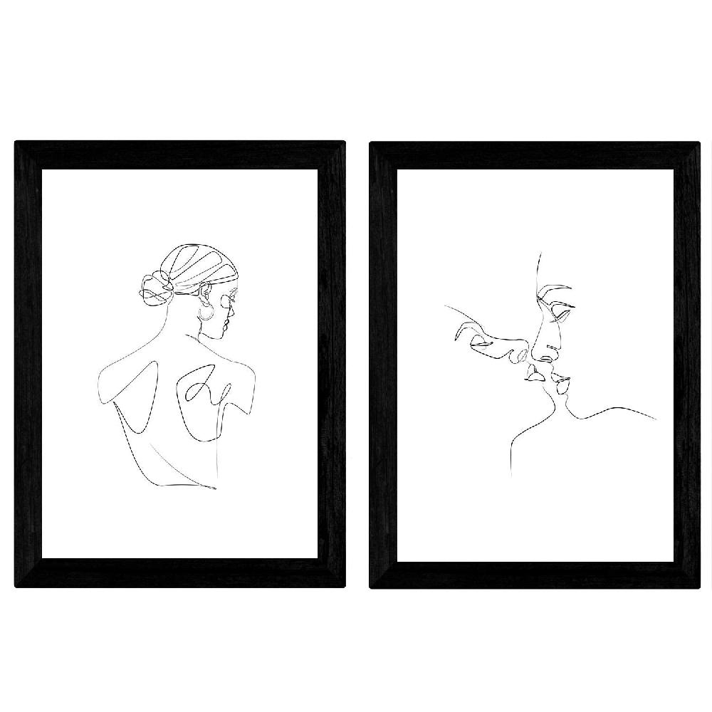 nacnic Set de 2 láminas de dibujos de un solo trazo Beso y Espalda femenina