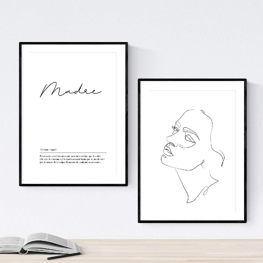 Nacnic Set De 2 Láminas De Rostro Femenino Y Palabras Nórdicas En Blanco Y Negro