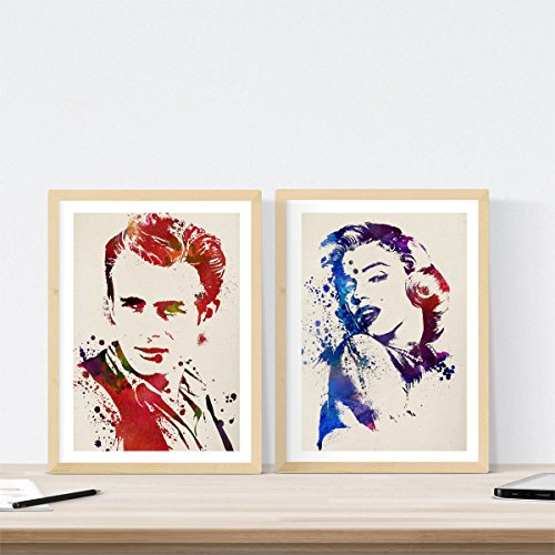 nacnic Set de 2 Láminas Estilo Acuarela de James Dean y Marilyn Monroe