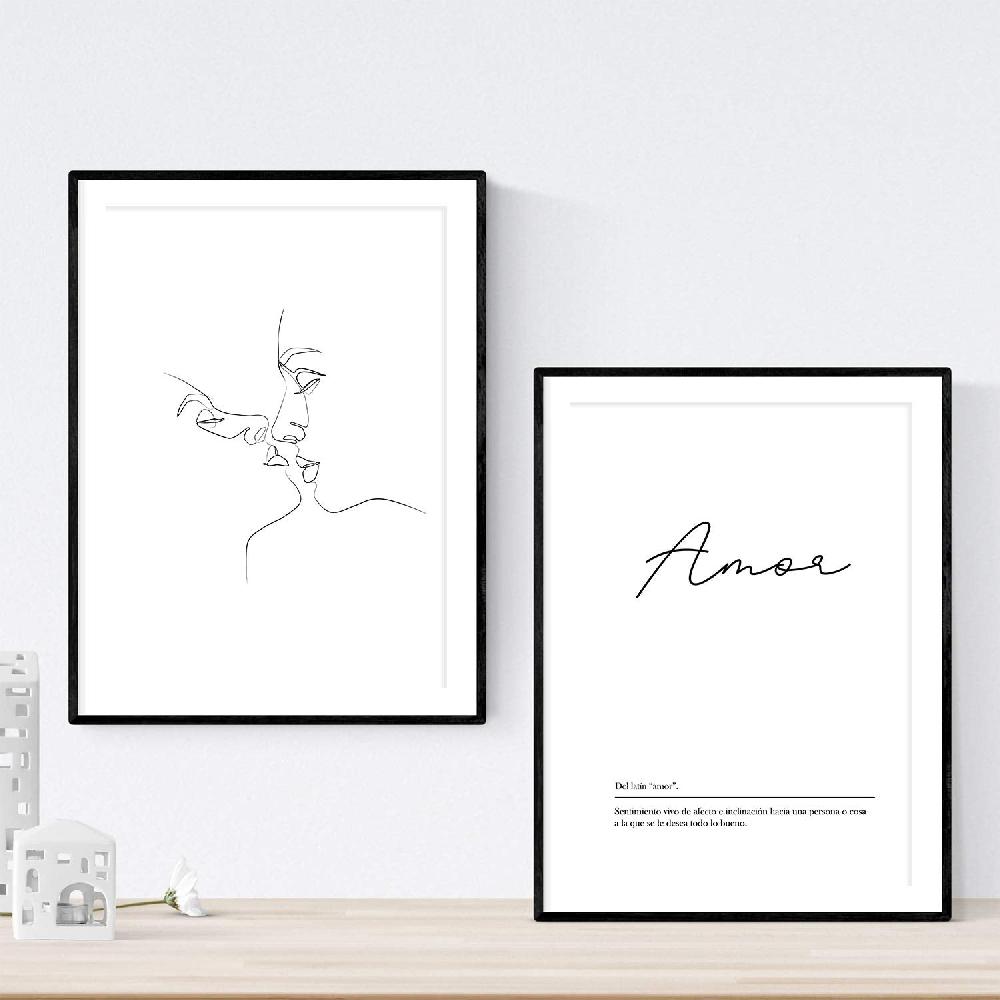 Nacnic Set De 2 Láminas Estilo Nórdico Líneas Femeninas Y Palabras Amor Beso