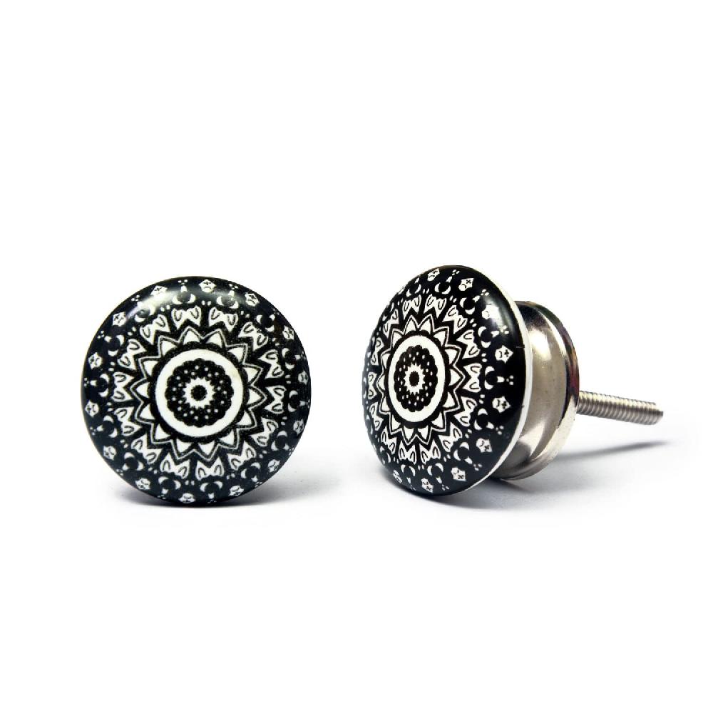 Nacnic Set De 20 Pomos Tiradores De Cerámica Con Diseño De Flores Y Mandalas En Blanco Y Negro