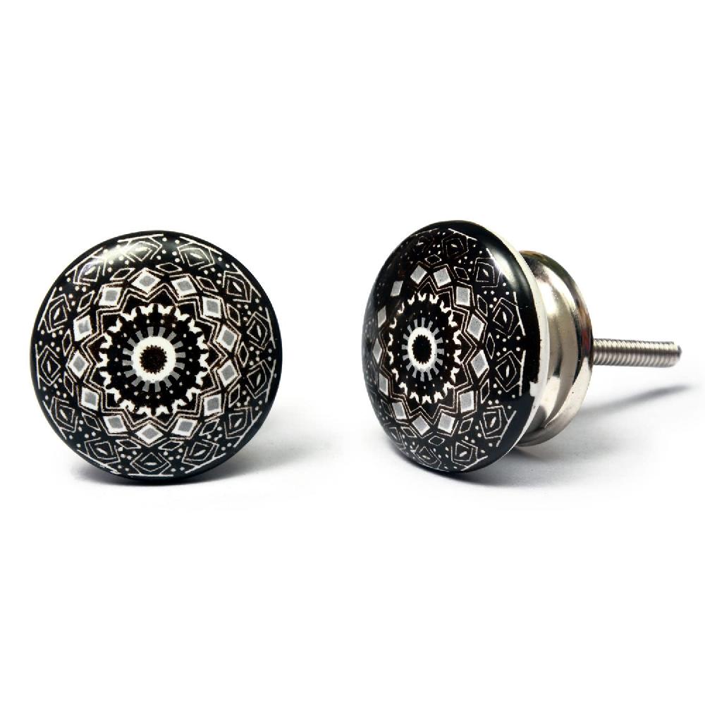 Nacnic Set De 20 Pomos Tiradores De Cerámica Con Diseño De Flores Y Mandalas En Blanco Y Negro