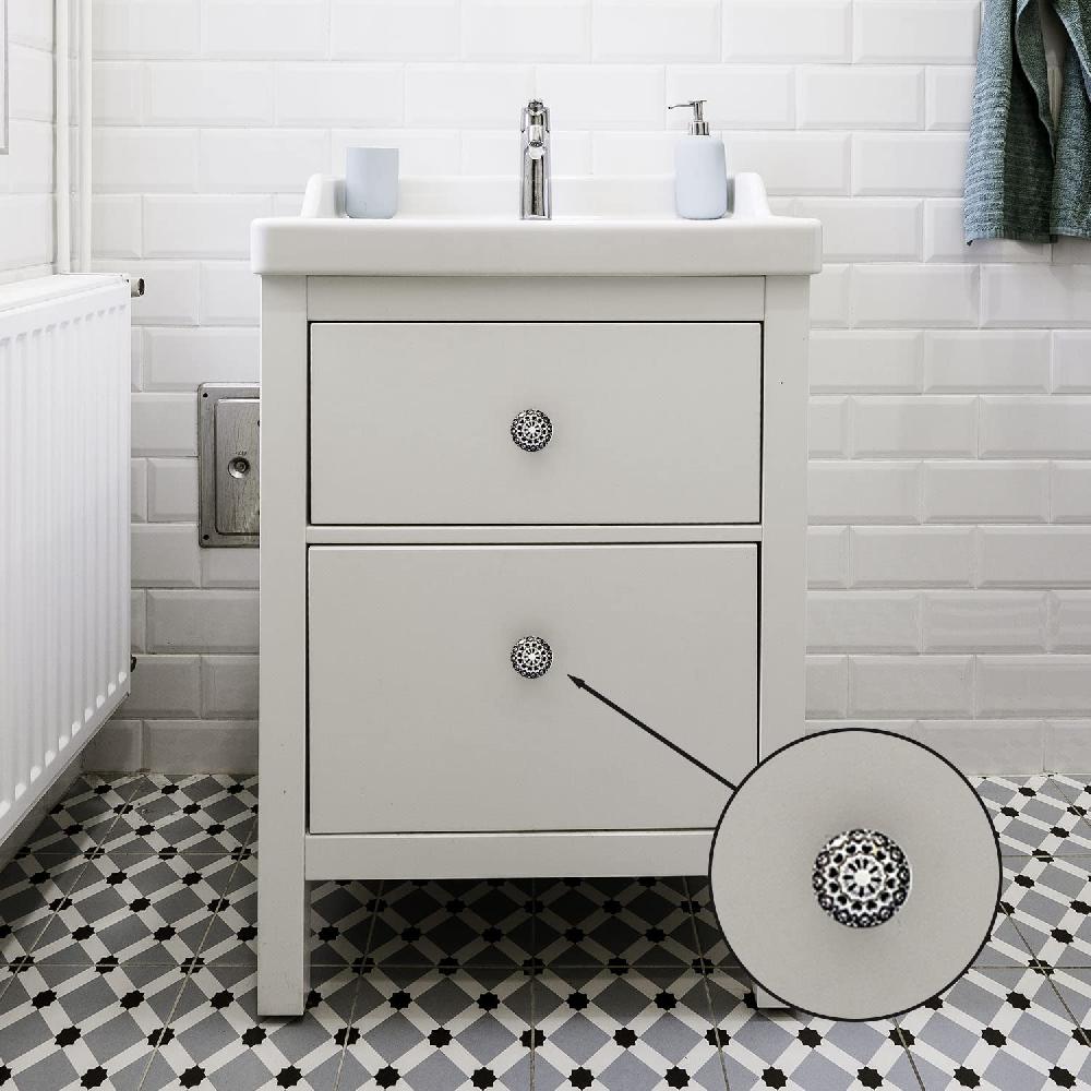 Nacnic Set De 20 Pomos Tiradores De Cerámica Con Diseño De Flores Y Mandalas En Blanco Y Negro