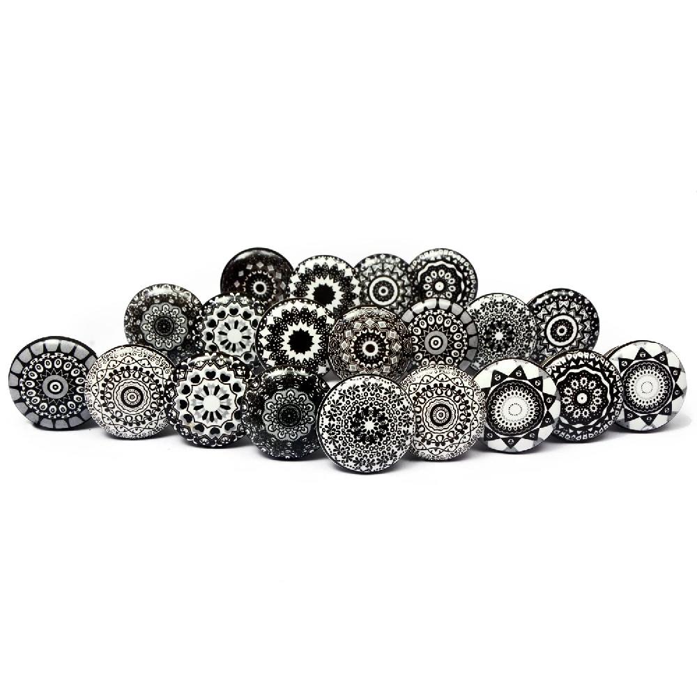nacnic Set de 20 pomos tiradores de cerámica con diseño de flores y mandalas en blanco y negro