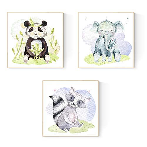 nacnic Set de 3 láminas acuarela de elefante oso panda y oso hormiguero