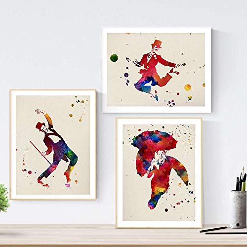 nacnic Set de 3 láminas de Cine Clásico estilo acuarela con imágenes de Fred Astaire - Nacnic