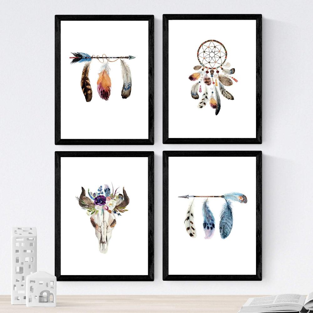 nacnic Set de 4 láminas Boho de Plumas y Flores en Papel