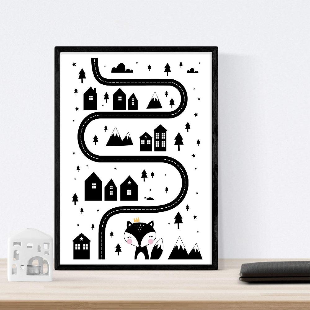 Nacnic Set De 4 Láminas Ciudad Pueblo Desierto Cactus Y Nube Corazones