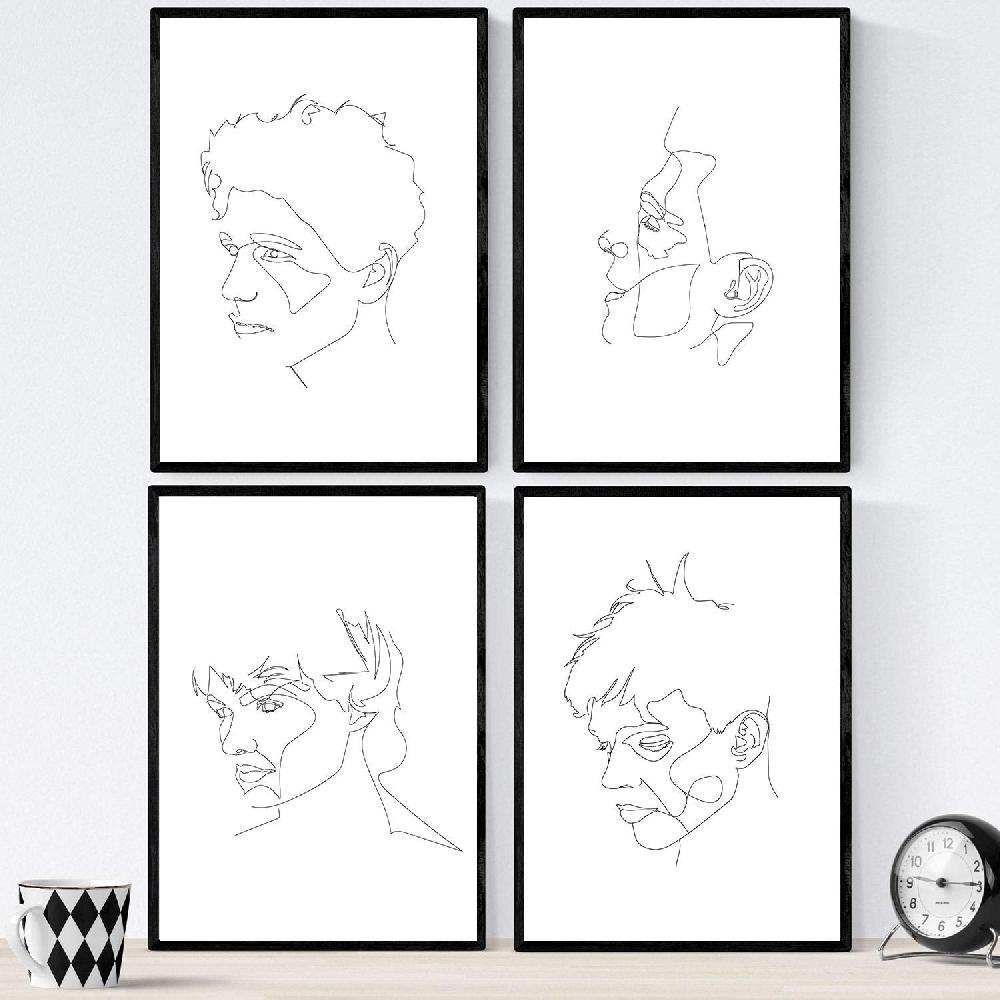 nacnic Set de 4 laminas con dibujos y bocetos a una linea de rostros y cuerpos naturales hombre 3