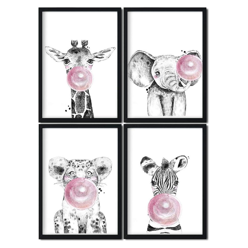 Nacnic Set De 4 Láminas De Animales Infantiles Con Chicle Rosa